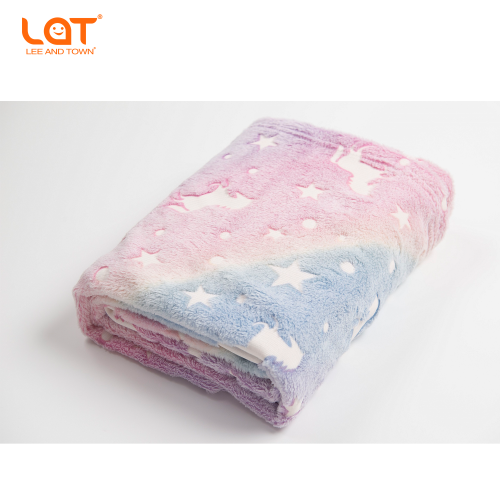 LEE AND TOWN (LAT) Glow in The Dark Kids Blanket, Gradient Unicorn Star Flannel Toddler Throw Blanket, Soft Warm Children Bed Blanket
